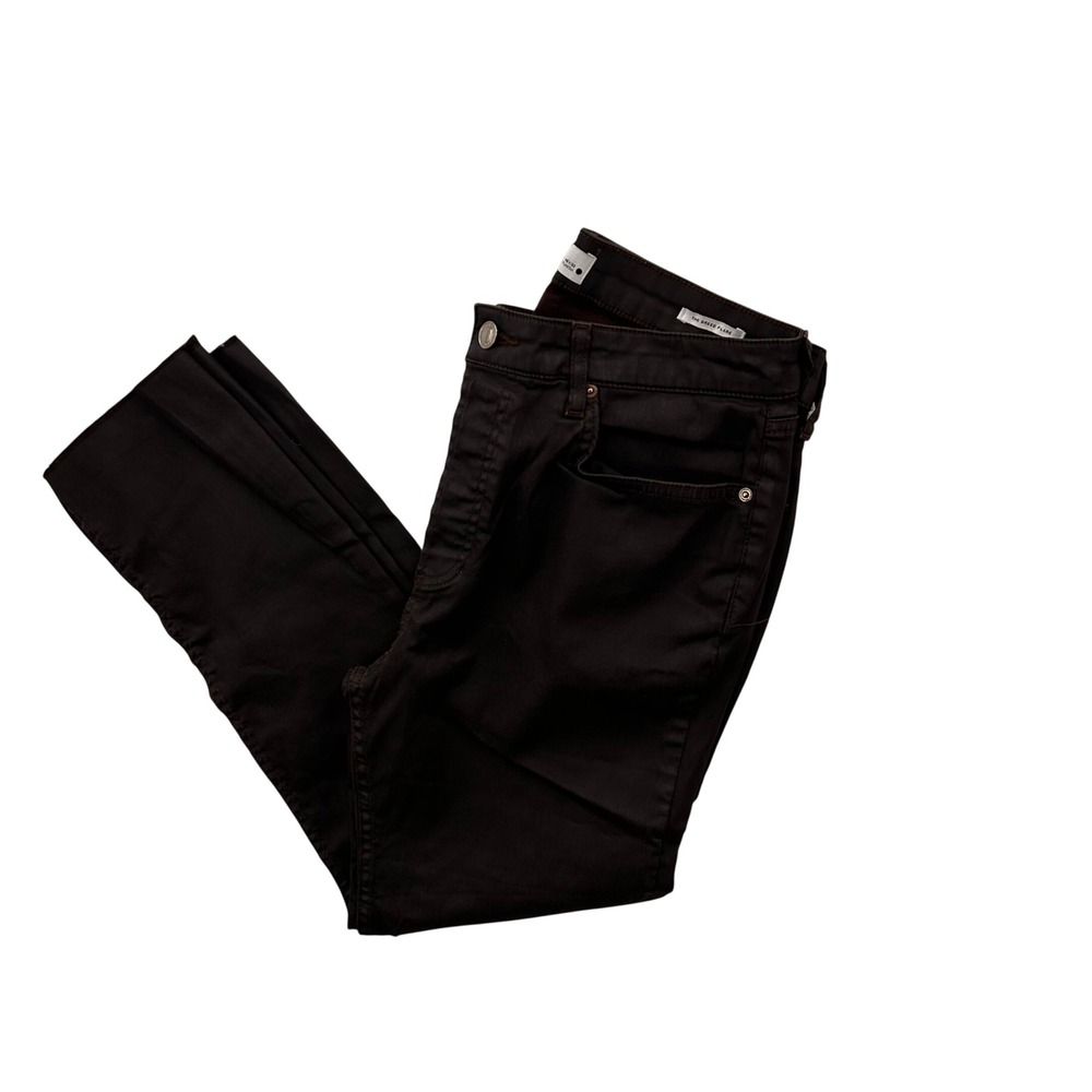 Zara Coated High Rise Skinny Flare Jeans Brown Button Fly Size 10 32 8246/042